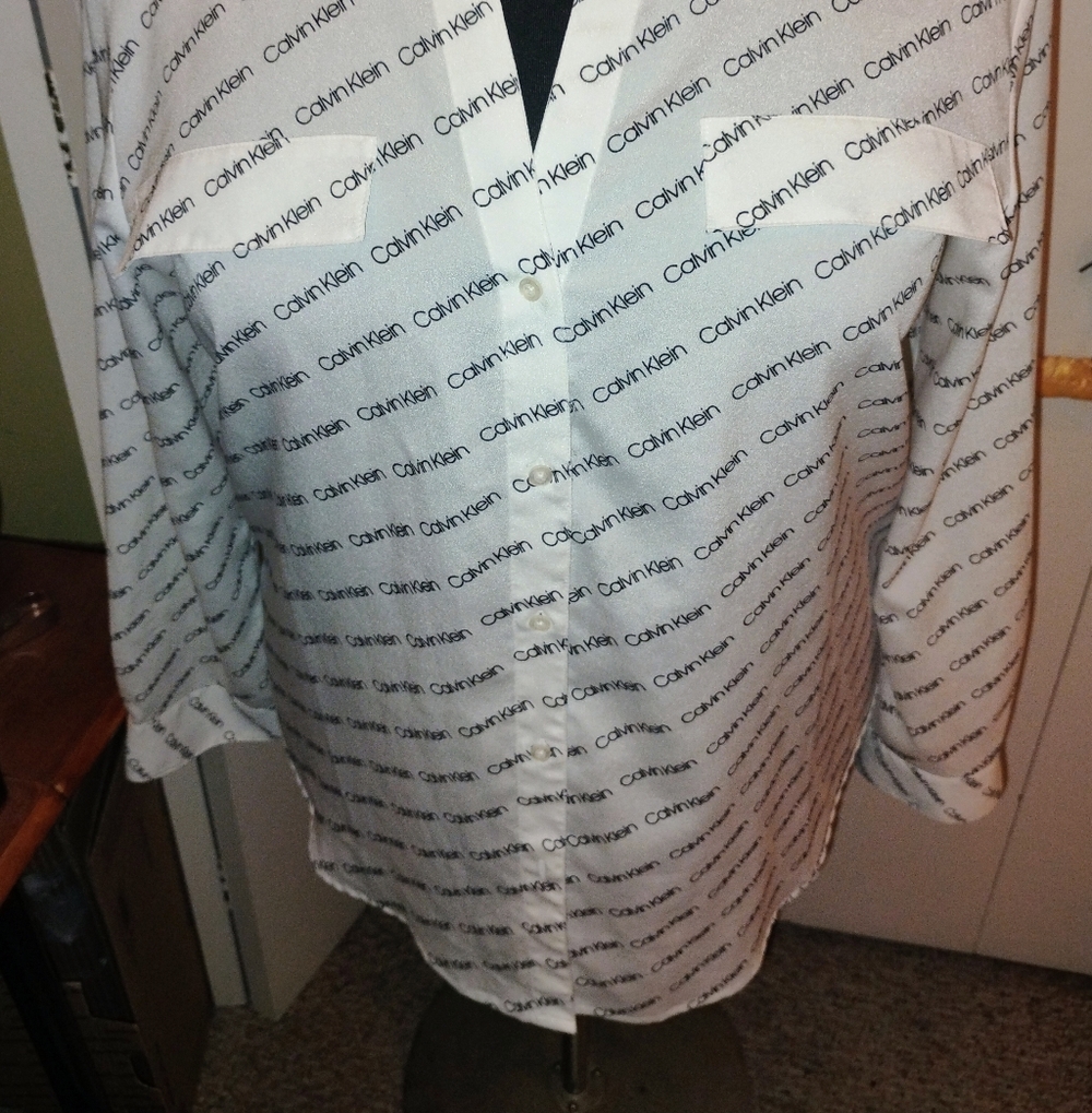 Like-New Calvin Klein Logo Blouse - Picture 3 of 10